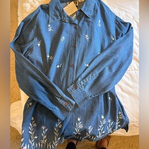 Forenza Denim Blue Shirt with White Embroidery